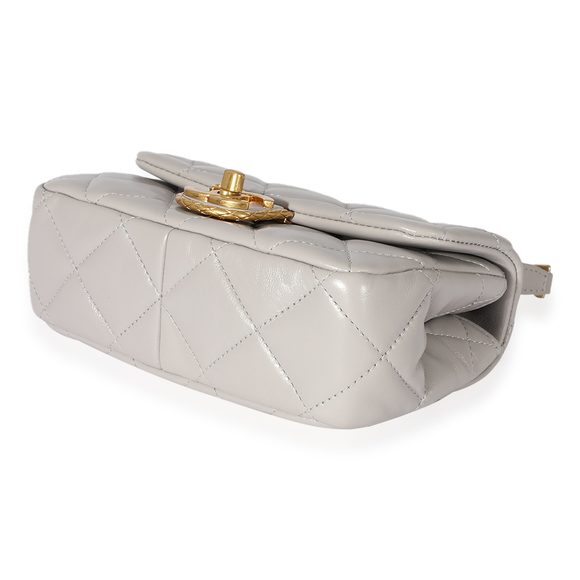 Chanel Grey Quilted Lambskin Mini Flap Bag - Picture 7 of 8